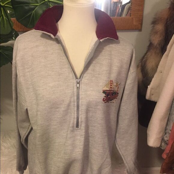 San Francisco Gray W/ Maroon Pullover Half Zip Sweatshirt Unisex Size Medium - Picture 5 of 8